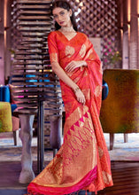 Load image into Gallery viewer, Brink Pink Satin Silk Saree with overall Golden Butti