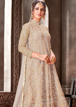 Cargar imagen en el visor de la galería, Oat Brown Designer Net Anarkali Suit with Full Thread Embroidery Work