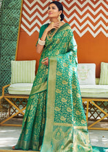 Load image into Gallery viewer, Grass Green Woven Banarasi Brocade Silk Saree