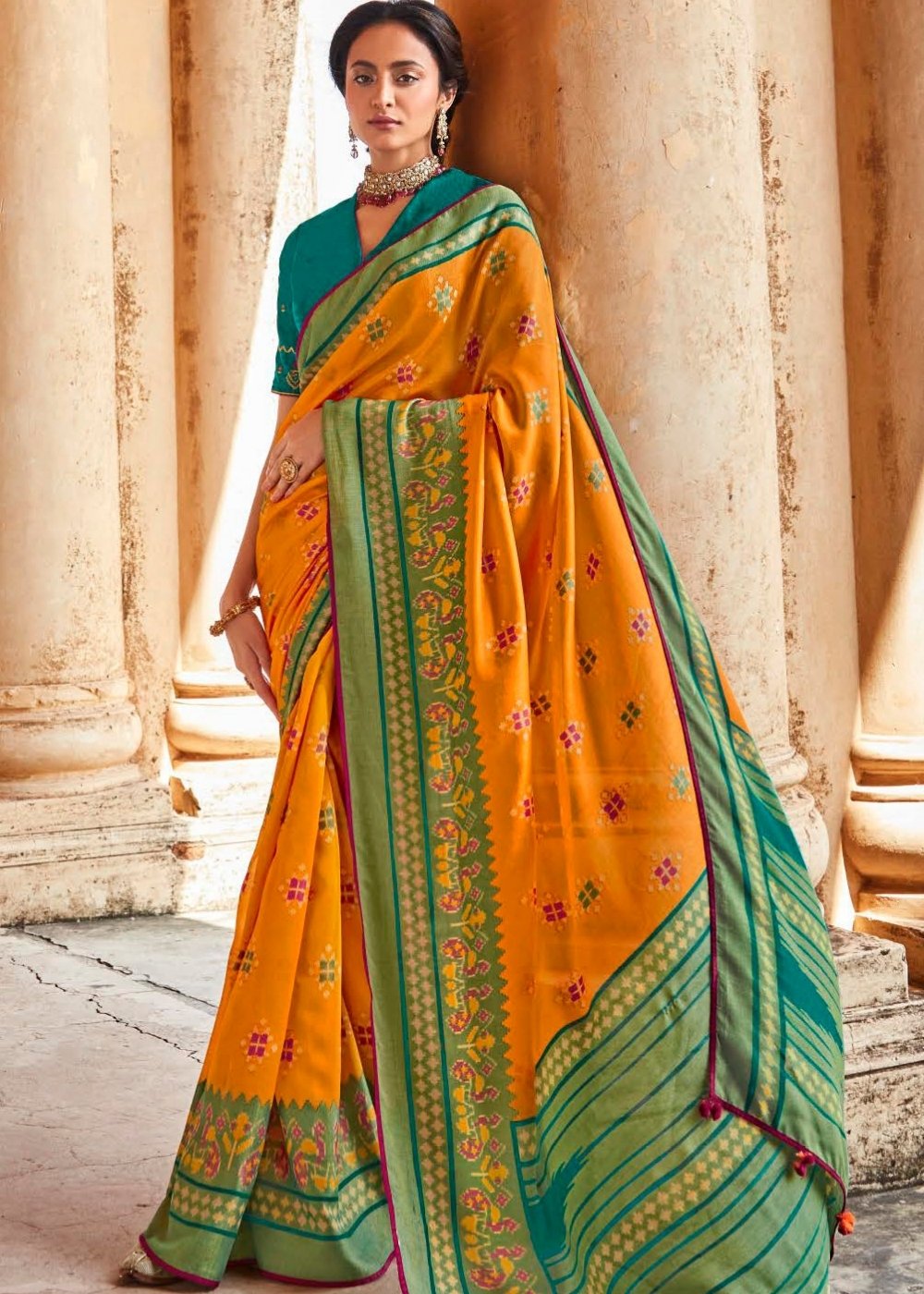 Carrot Orange Soft Silk Saree with Embroidered Blouse