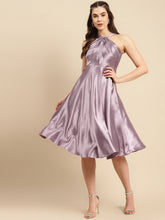 Load image into Gallery viewer, Draped neck flare midi dress