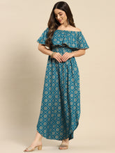 Load image into Gallery viewer, Off shoulder Flare yoke and U hem maxi dress