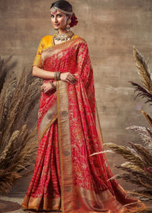 Cardinal Red Bandhani Print Soft Silk Designer Saree