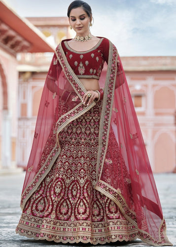 Cerise Pink Velvet Lehenga Choli Having Heavy Embroidery & Hand work: Bridal Edition