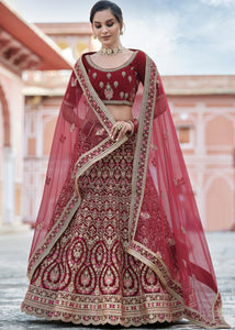 Cerise Pink Velvet Lehenga Choli Having Heavy Embroidery & Hand work: Bridal Edition