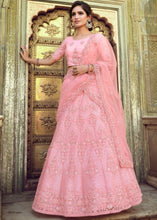 Laden Sie das Bild in den Galerie-Viewer, Creamy Pink Soft Net Lehenga Choli with Sequins, Thread, Zari &amp; Dori work