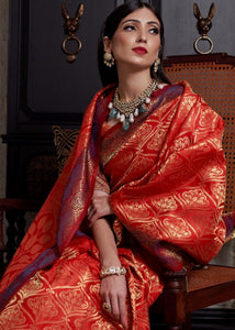 Red and Golden Blend Kanjivaram Soft Woven Silk Saree