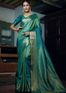 Pine Green Woven Kanjivaram Silk Saree