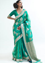 Carica l&#39;immagine nel visualizzatore Galleria,Jade Green Designer Woven Organza Silk Saree