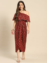 Carica l'immagine nel visualizzatore Galleria,One Shoulder yoke overlap printed dress