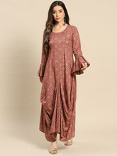 Load image into Gallery viewer, Bell Sleeve Long dress with front drape