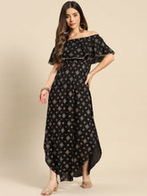 Load image into Gallery viewer, Off shoulder Flare yoke and U hem maxi dress