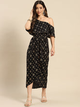 Carica l'immagine nel visualizzatore Galleria,One Shoulder yoke overlap printed dress