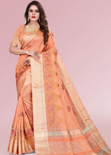 Laden Sie das Bild in den Galerie-Viewer, Salmon Orange Organza Silk Saree with Tassels on Pallu