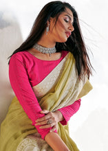 Cargar imagen en el visor de la galería, Sage Green Soft Linen Silk Saree with Lucknowi work and Sequence Blouse