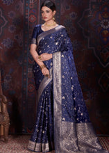 Cargar imagen en el visor de la galería, Oxford Blue Zari Woven Satin Silk Saree