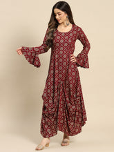 Load image into Gallery viewer, Bell Sleeve Long dress with front drape