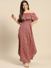 Load image into Gallery viewer, Off shoulder Flare yoke and U hem maxi dress