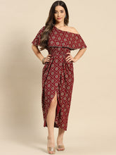 Carica l'immagine nel visualizzatore Galleria,One Shoulder yoke overlap printed dress