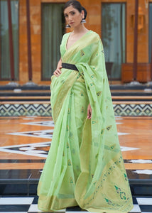 Mint Green Woven Linen Silk Saree