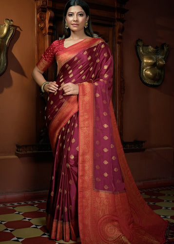 Dark Hibiscus Purple Designer Satin Silk Saree