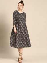 Load image into Gallery viewer, front tucks with flare midi dress