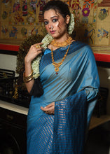 Load image into Gallery viewer, Vivid Cerulean Blue Two Tone Zari Woven Banarasi Silk Saree