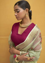 Load image into Gallery viewer, Chinoise Green Digital Print Tissue Silk Saree