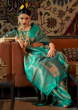 Load image into Gallery viewer, Turtle Green Copper Zari Handloom Weaving Silk Saree