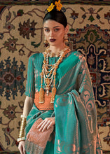 Load image into Gallery viewer, Turtle Green Copper Zari Handloom Weaving Silk Saree