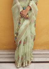 Load image into Gallery viewer, Chinoise Green Digital Print Tissue Silk Saree