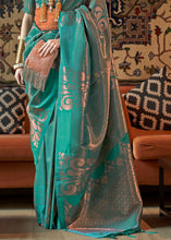 Load image into Gallery viewer, Turtle Green Copper Zari Handloom Weaving Silk Saree