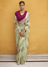 Load image into Gallery viewer, Chinoise Green Digital Print Tissue Silk Saree