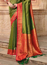Load image into Gallery viewer, Sap Green Woven Kanjivaram Silk Saree