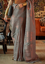 Load image into Gallery viewer, Seal Grey Copper Zari Handloom Weaving Silk Saree