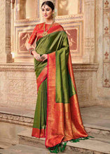 Load image into Gallery viewer, Sap Green Woven Kanjivaram Silk Saree