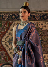 Load image into Gallery viewer, Royal Blue Copper Zari Handloom Weaving Silk Saree