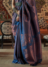 Load image into Gallery viewer, Royal Blue Copper Zari Handloom Weaving Silk Saree