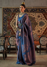 Load image into Gallery viewer, Royal Blue Copper Zari Handloom Weaving Silk Saree