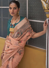 Load image into Gallery viewer, Cantaloupe Orange Digital Print Tissue Silk Saree