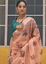 Load image into Gallery viewer, Cantaloupe Orange Digital Print Tissue Silk Saree