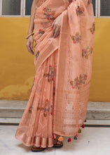 Load image into Gallery viewer, Cantaloupe Orange Digital Print Tissue Silk Saree