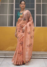 Load image into Gallery viewer, Cantaloupe Orange Digital Print Tissue Silk Saree