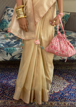 Load image into Gallery viewer, Light Golden Zari Weaving Tissue Silk Saree with kalamkari Print Blouse
