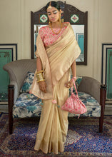 Load image into Gallery viewer, Light Golden Zari Weaving Tissue Silk Saree with kalamkari Print Blouse