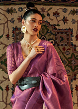 Load image into Gallery viewer, Chinese Purple Copper Zari Handloom Weaving Silk Saree