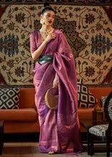 Load image into Gallery viewer, Chinese Purple Copper Zari Handloom Weaving Silk Saree