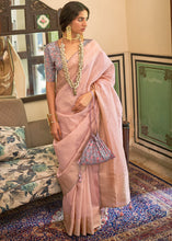 Load image into Gallery viewer, Nadeshiko Pink Zari Weaving Tissue Silk Saree with kalamkari Print Blouse