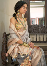 Load image into Gallery viewer, Smoke Grey Zari Weaving Tissue Silk Saree with kalamkari Print Blouse