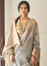 Load image into Gallery viewer, Smoke Grey Zari Weaving Tissue Silk Saree with kalamkari Print Blouse